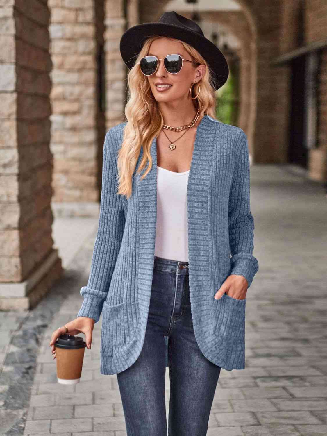 Open Front Cardigan with Pockets - Premium from Trendsi - Just $19! Shop now at ZLA