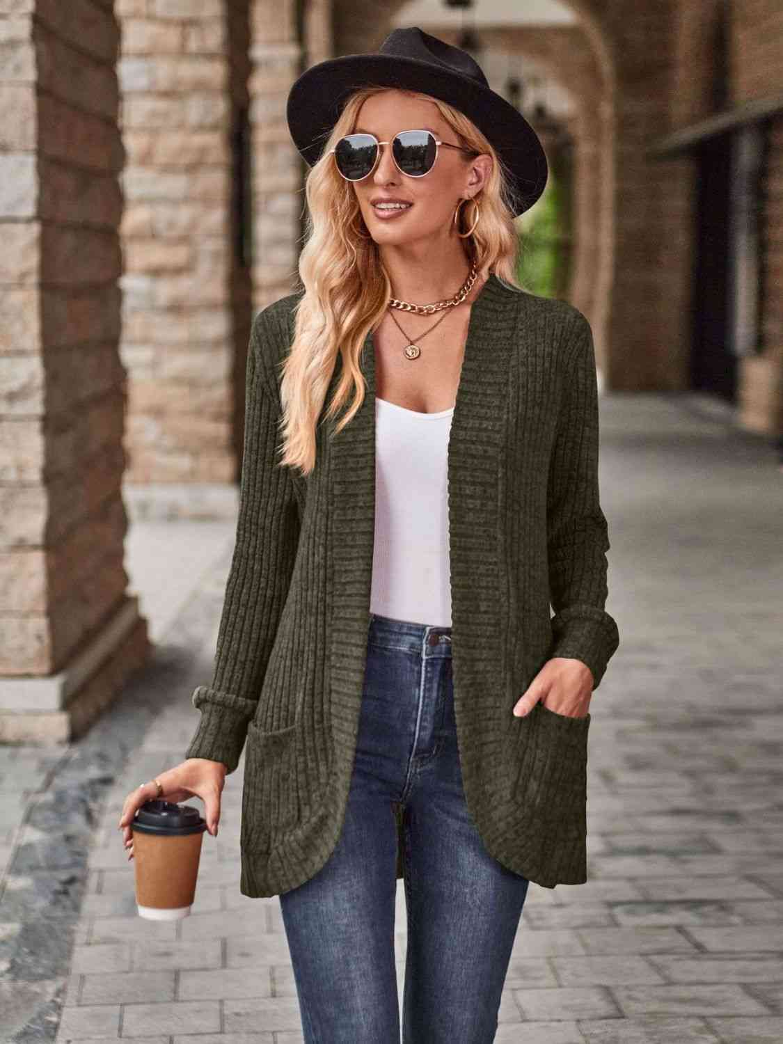 Open Front Cardigan with Pockets - Premium from Trendsi - Just $19! Shop now at ZLA