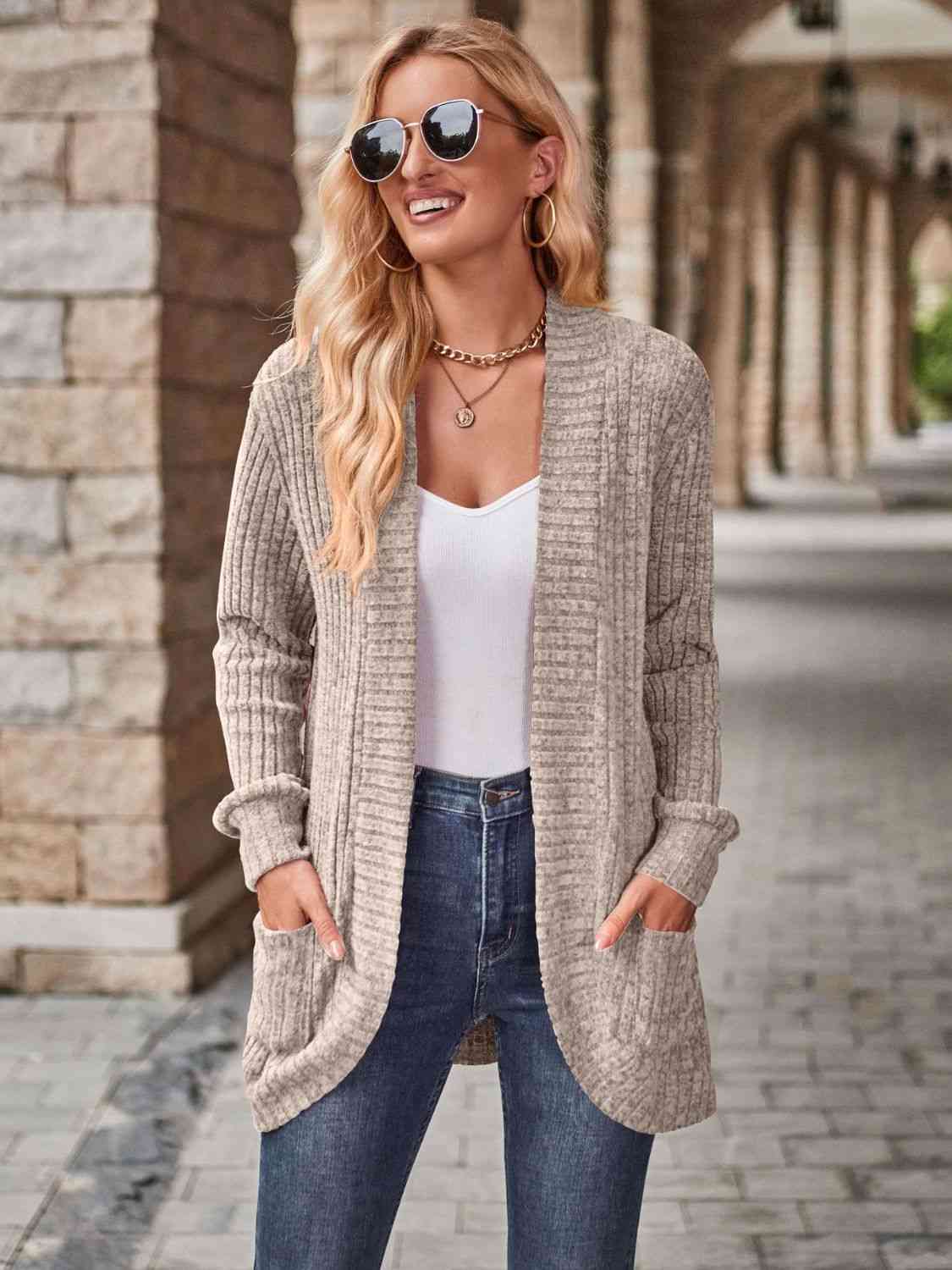 Open Front Cardigan with Pockets - Premium from Trendsi - Just $19! Shop now at ZLA