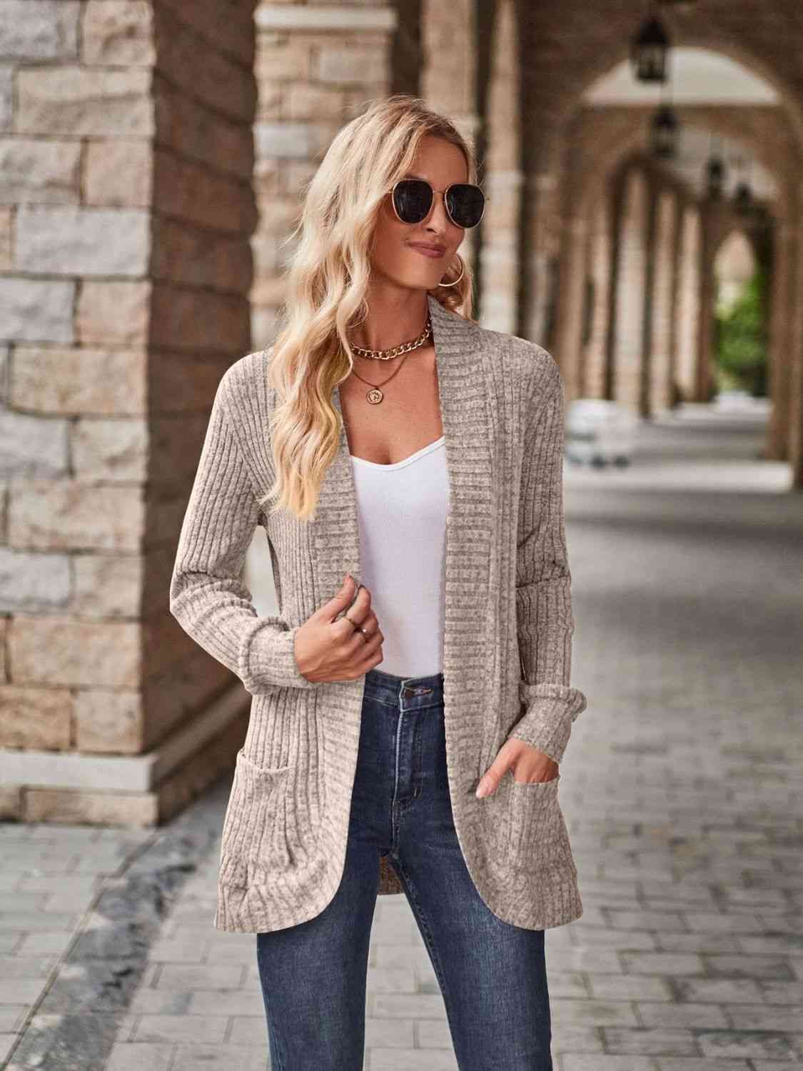 Open Front Cardigan with Pockets - Premium from Trendsi - Just $19! Shop now at ZLA