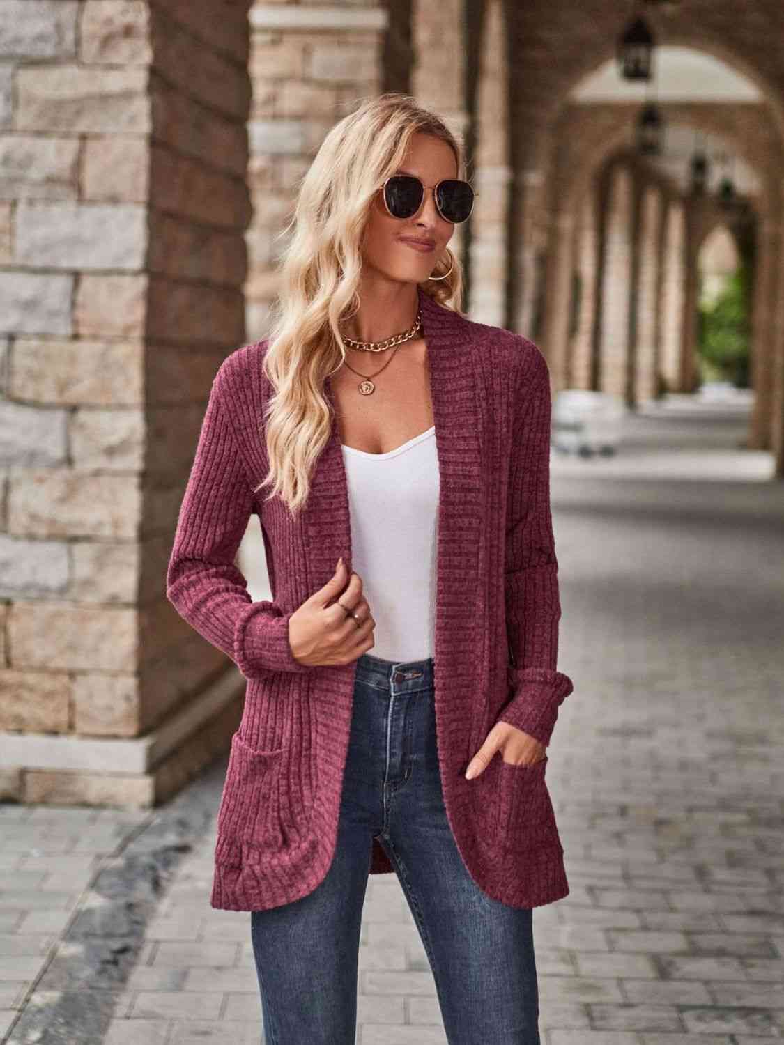 Open Front Cardigan with Pockets - Premium from Trendsi - Just $19! Shop now at ZLA