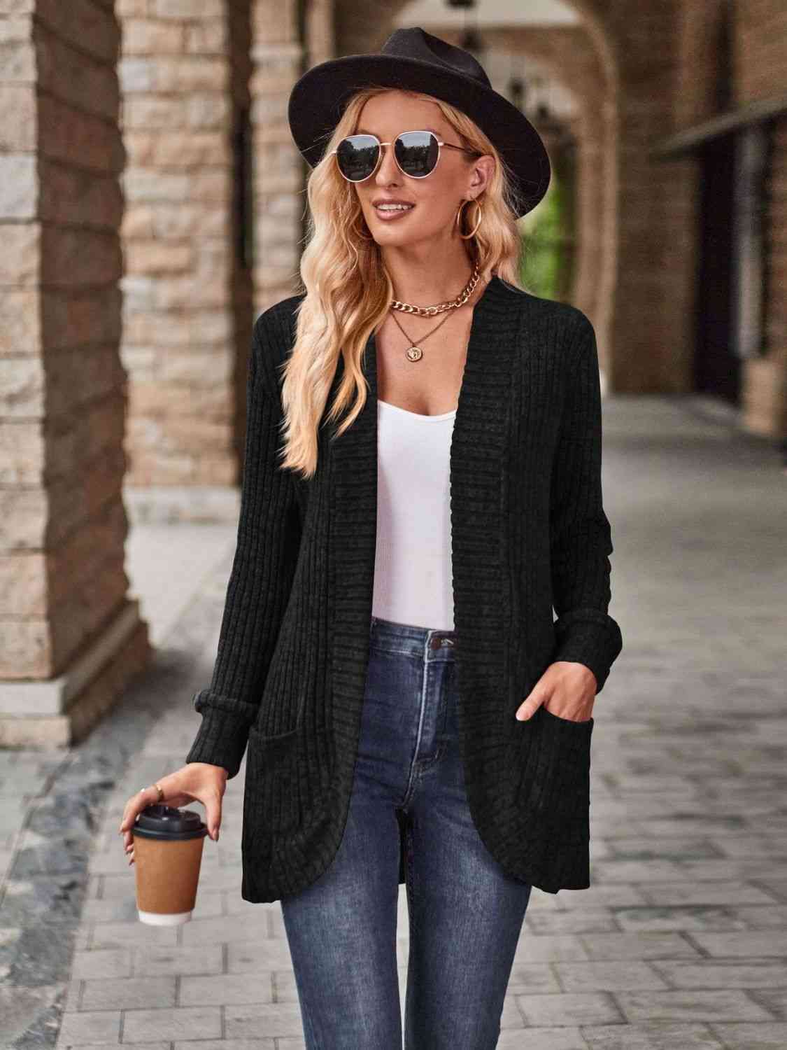 Open Front Cardigan with Pockets - Premium from Trendsi - Just $19! Shop now at ZLA
