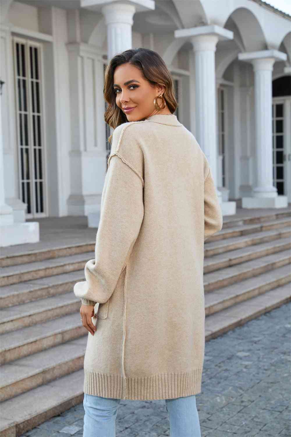 Open Front Dropped Shoulder Cardigan with Pocket - Premium from Trendsi - Just $53! Shop now at ZLA