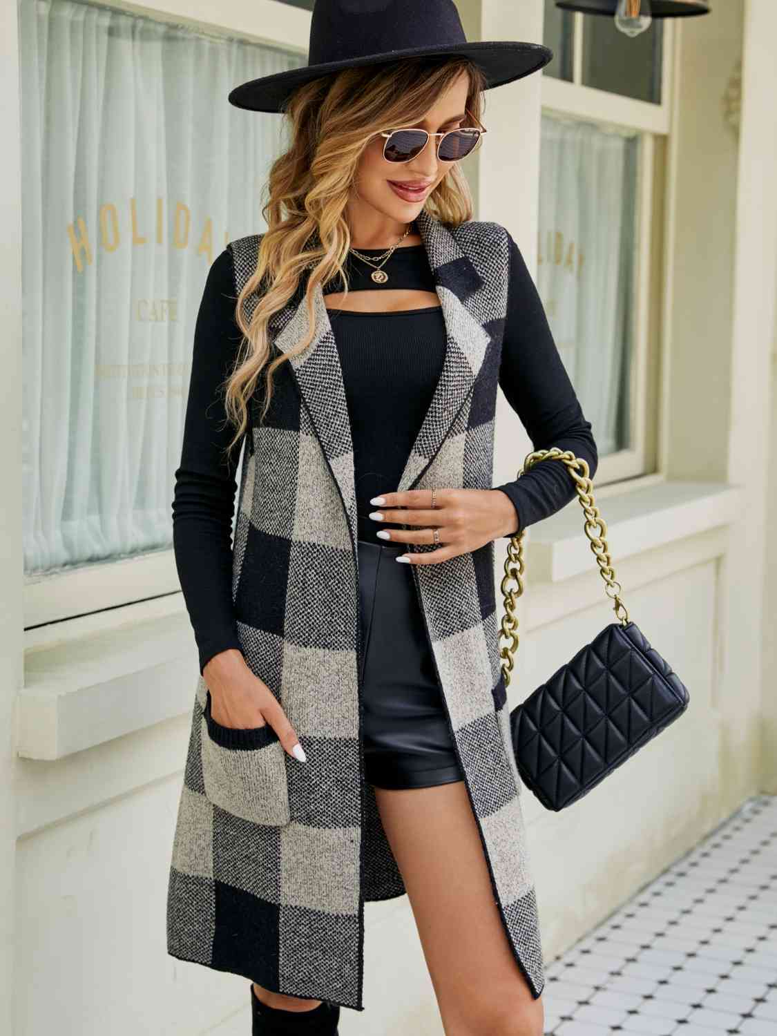 Plaid Lapel Collar Sleeveless Cardigan - Premium from Trendsi - Just $37! Shop now at ZLA