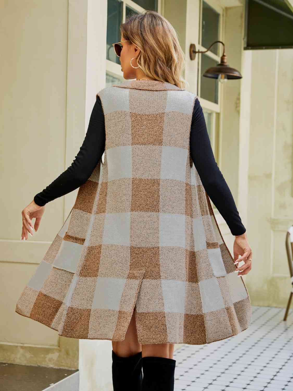 Plaid Lapel Collar Sleeveless Cardigan - Premium from Trendsi - Just $37! Shop now at ZLA