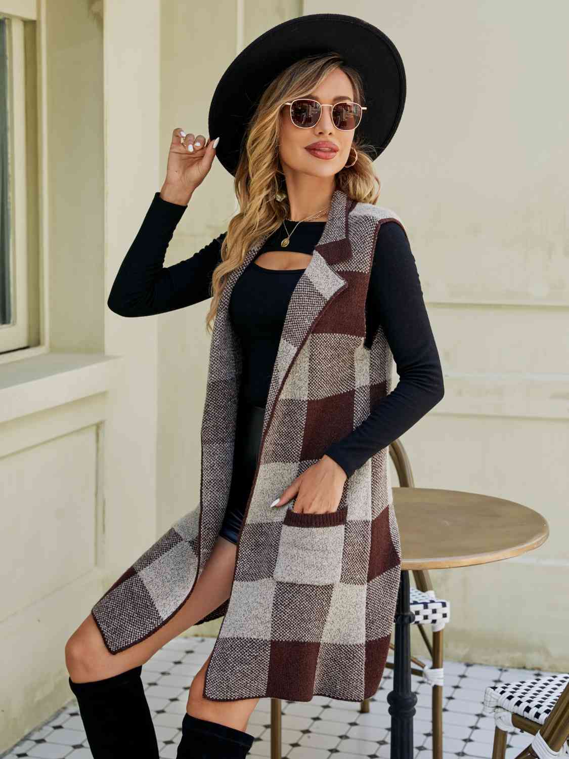 Plaid Lapel Collar Sleeveless Cardigan - Premium from Trendsi - Just $37! Shop now at ZLA