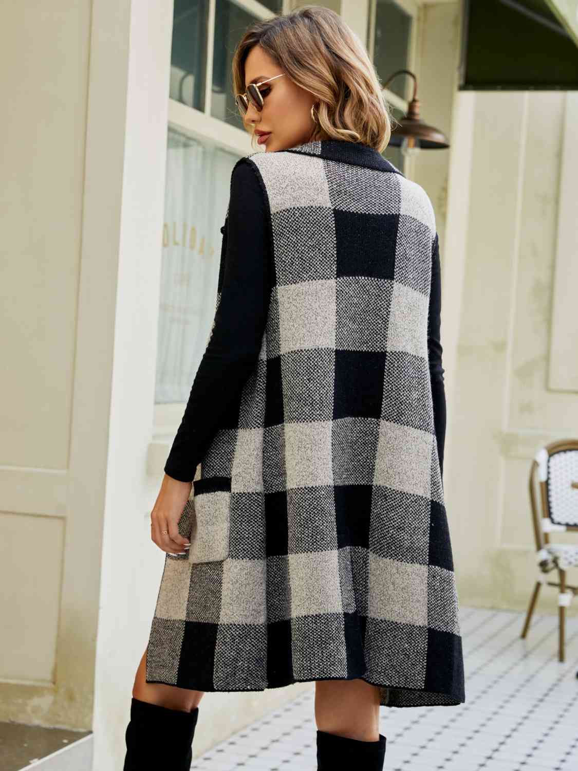 Plaid Lapel Collar Sleeveless Cardigan - Premium from Trendsi - Just $37! Shop now at ZLA