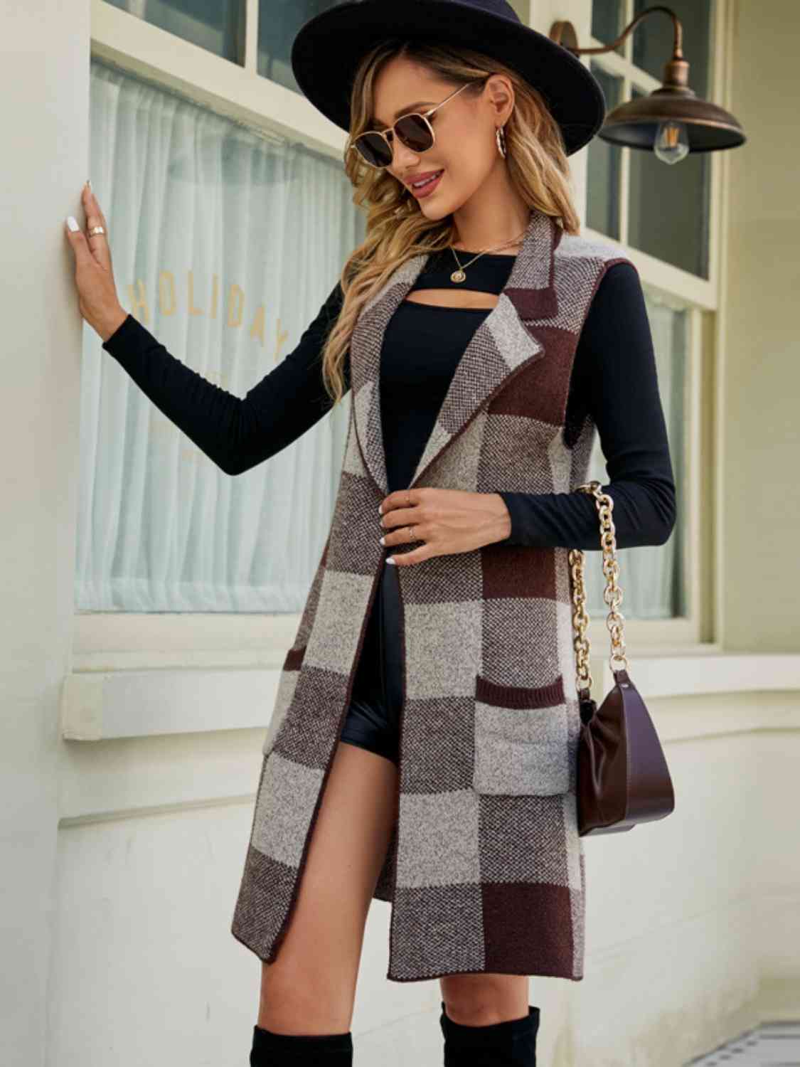 Plaid Lapel Collar Sleeveless Cardigan - Premium from Trendsi - Just $37! Shop now at ZLA
