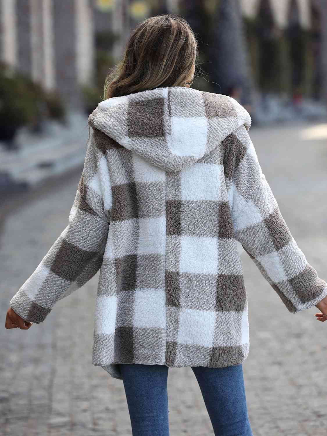 Plaid Open Front Hooded Coat - Premium from Trendsi - Just $38! Shop now at ZLA