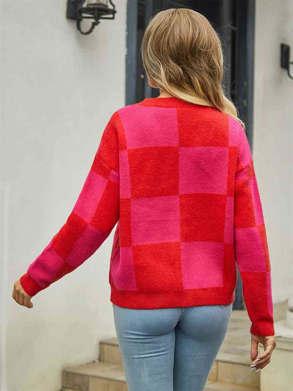 Plaid V-Neck Dropped Shoulder Cardigan - Premium from Trendsi - Just $39! Shop now at ZLA