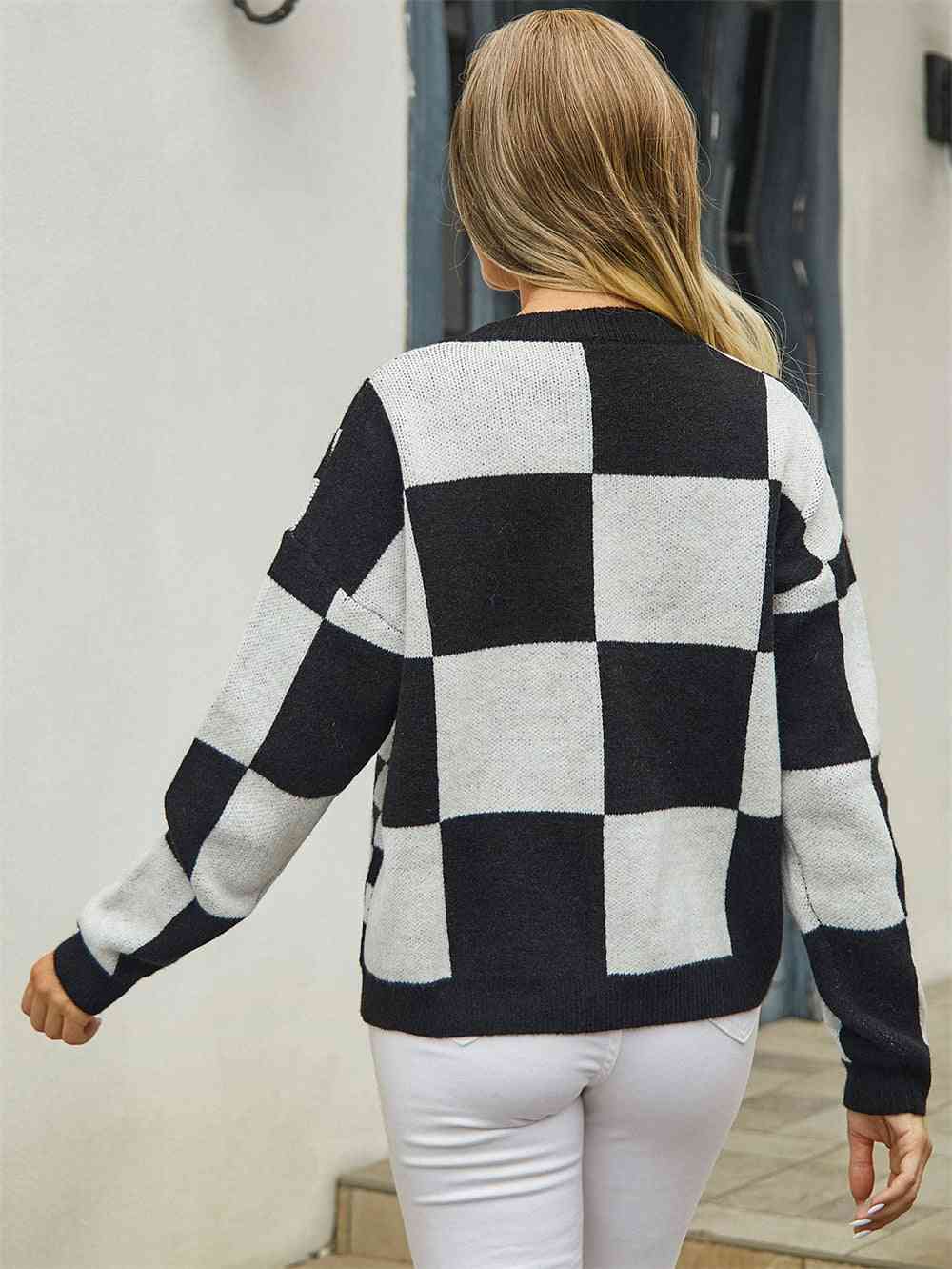 Plaid V-Neck Dropped Shoulder Cardigan - Premium from Trendsi - Just $39! Shop now at ZLA