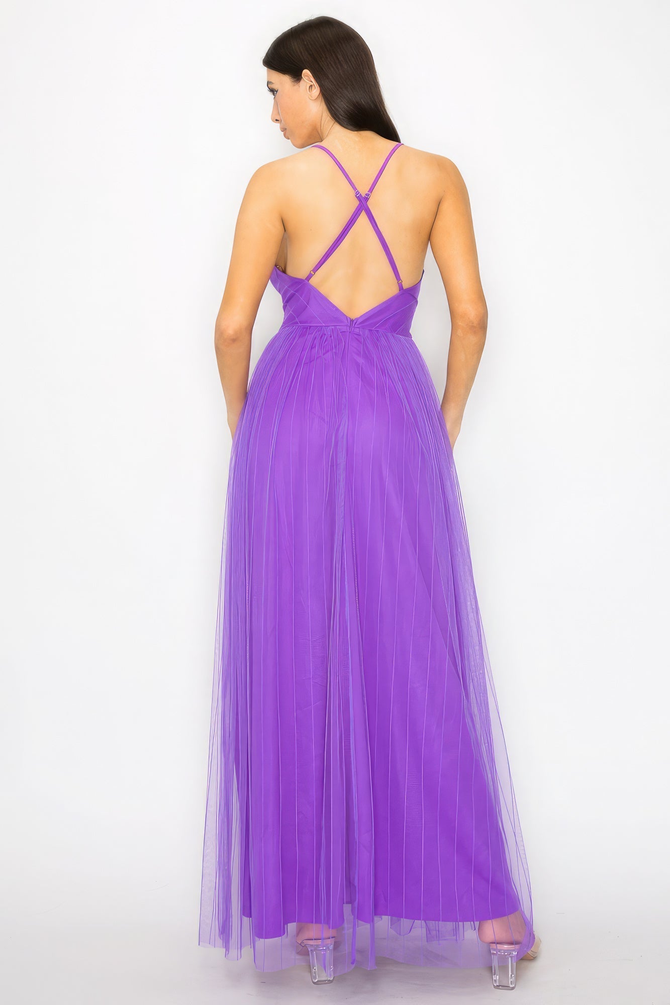 Pleated Mesh Slit Maxi Dress - Premium from ZLA - Just $21.50! Shop now at ZLA