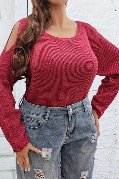 Plus Size Cold Shoulder Round Neck Sweater - Premium from Trendsi - Just $29! Shop now at ZLA
