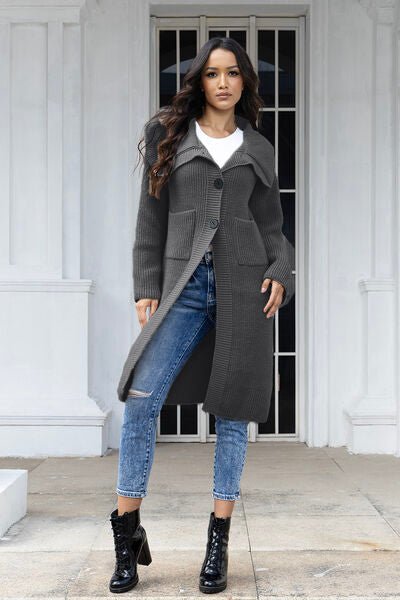 Pocketed Button Up Collared Neck Cardigan - Premium from Trendsi - Just $54! Shop now at ZLA