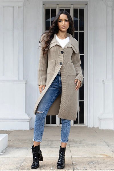 Pocketed Button Up Collared Neck Cardigan - Premium from Trendsi - Just $54! Shop now at ZLA