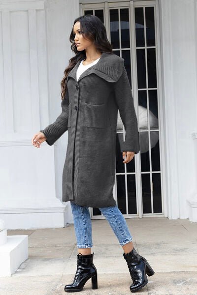 Pocketed Button Up Collared Neck Cardigan - Premium from Trendsi - Just $54! Shop now at ZLA