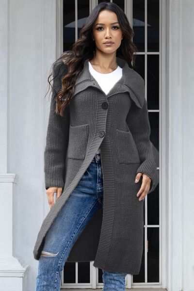 Pocketed Button Up Collared Neck Cardigan - Premium from Trendsi - Just $54! Shop now at ZLA
