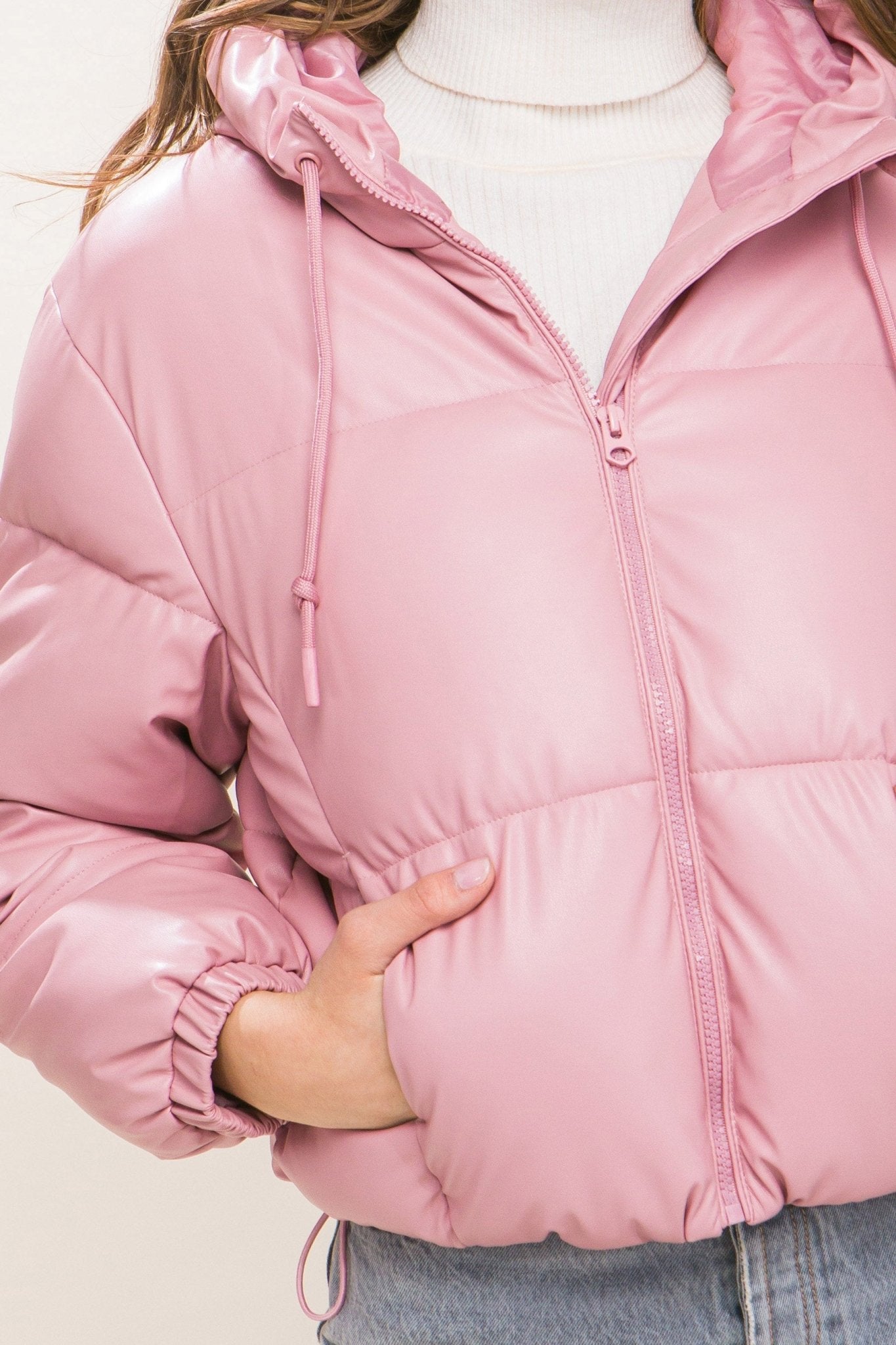 Pu Faux Leather Zipper Hooded Puffer Jacket - Premium from ZLA - Just $40.50! Shop now at ZLA