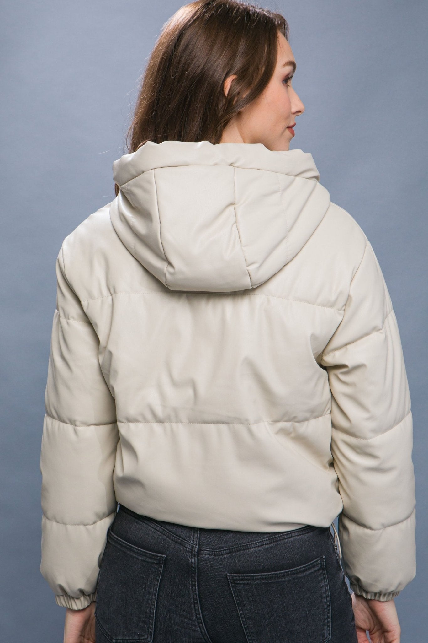 Pu Faux Leather Zipper Hooded Puffer Jacket - Premium from ZLA - Just $40.50! Shop now at ZLA