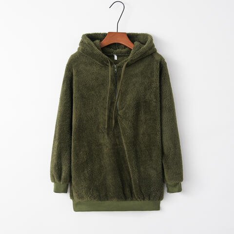 Quarter-Zip Drawstring Teddy Hoodie - Premium from Trendsi - Just $21! Shop now at ZLA