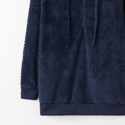 Quarter-Zip Drawstring Teddy Hoodie - Premium from Trendsi - Just $21! Shop now at ZLA