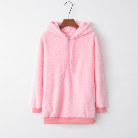 Quarter-Zip Drawstring Teddy Hoodie - Premium from Trendsi - Just $21! Shop now at ZLA