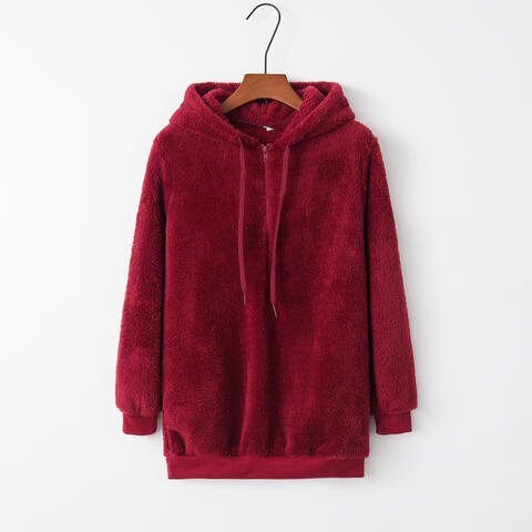 Quarter-Zip Drawstring Teddy Hoodie - Premium from Trendsi - Just $21! Shop now at ZLA