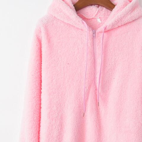 Quarter-Zip Drawstring Teddy Hoodie - Premium from Trendsi - Just $21! Shop now at ZLA