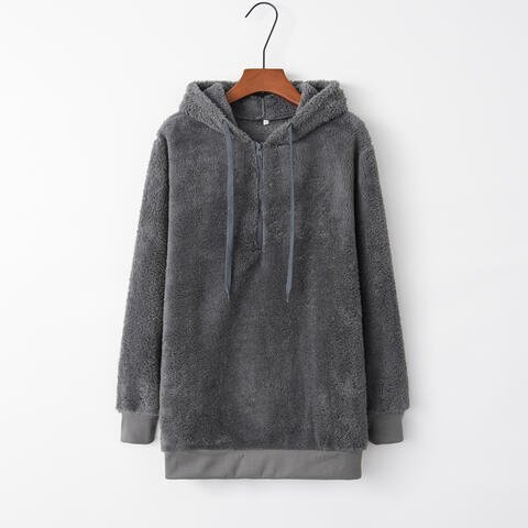 Quarter-Zip Drawstring Teddy Hoodie - Premium from Trendsi - Just $21! Shop now at ZLA