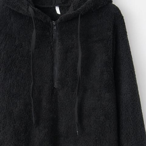 Quarter-Zip Drawstring Teddy Hoodie - Premium from Trendsi - Just $21! Shop now at ZLA