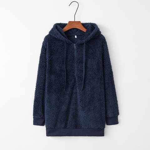 Quarter-Zip Drawstring Teddy Hoodie - Premium from Trendsi - Just $21! Shop now at ZLA