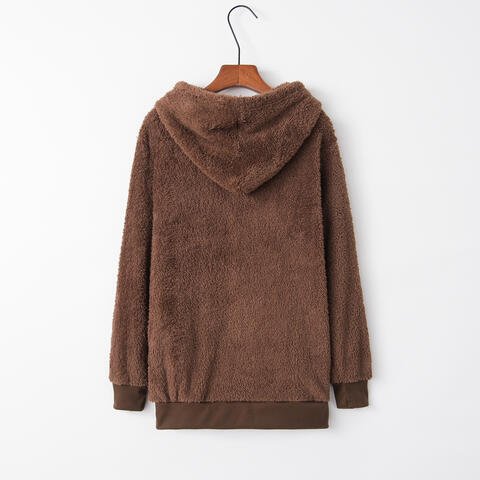 Quarter-Zip Drawstring Teddy Hoodie - Premium from Trendsi - Just $21! Shop now at ZLA
