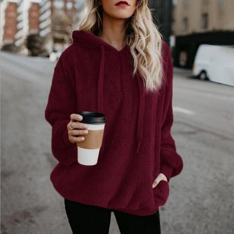 Quarter-Zip Drawstring Teddy Hoodie - Premium from Trendsi - Just $21! Shop now at ZLA