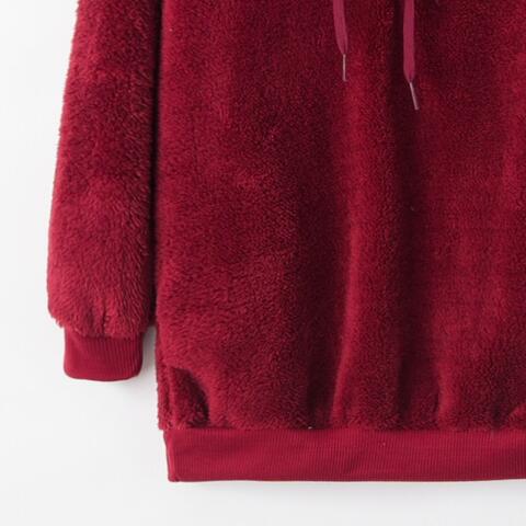 Quarter-Zip Drawstring Teddy Hoodie - Premium from Trendsi - Just $21! Shop now at ZLA
