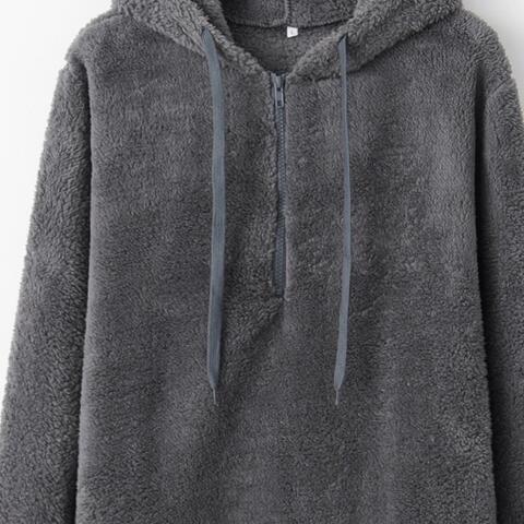 Quarter-Zip Drawstring Teddy Hoodie - Premium from Trendsi - Just $21! Shop now at ZLA