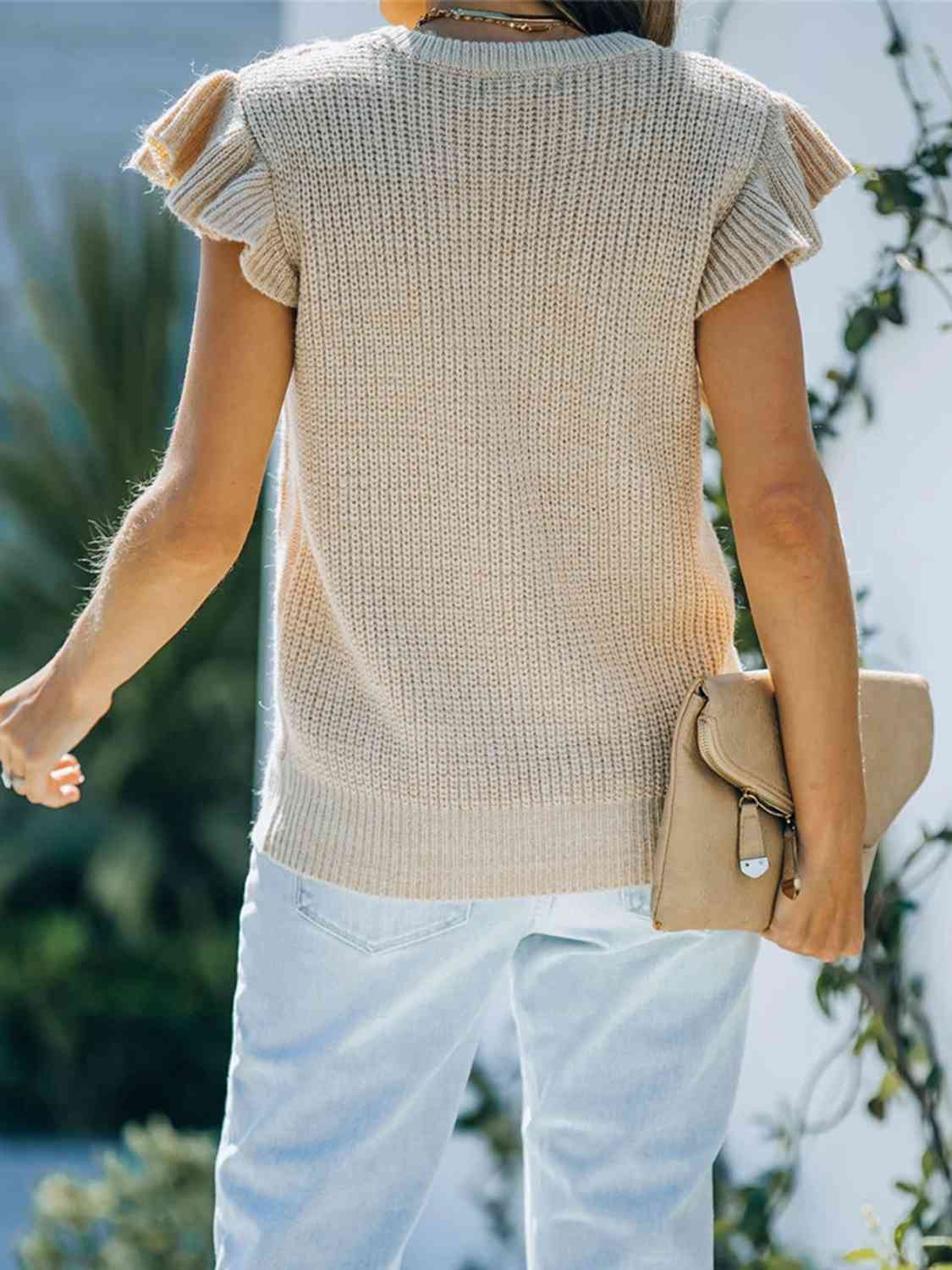 Round Neck Cap Sleeve Sweater - Premium from Trendsi - Just $21! Shop now at ZLA