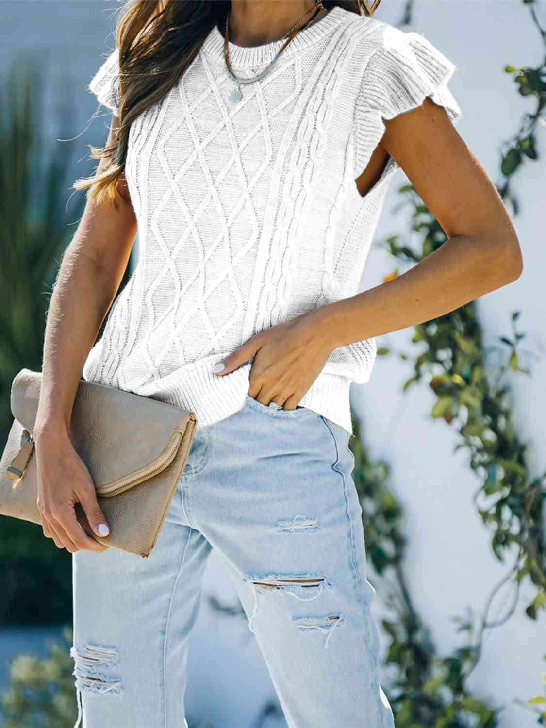 Round Neck Cap Sleeve Sweater - Premium from Trendsi - Just $21! Shop now at ZLA