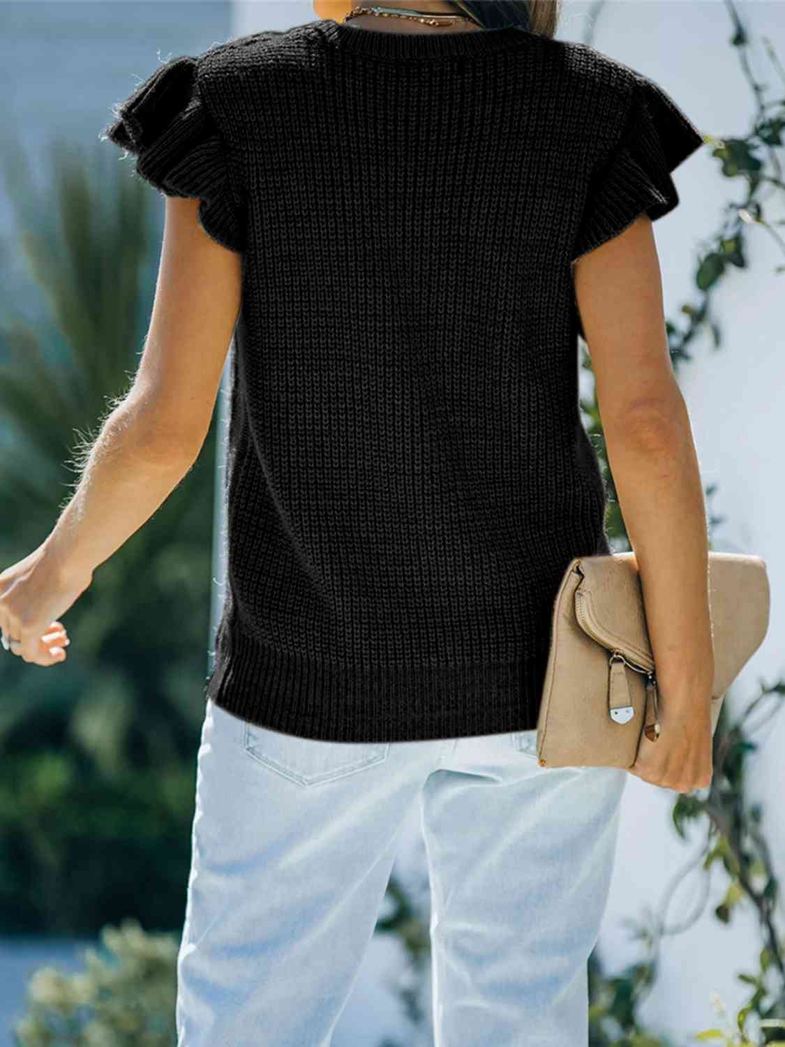 Round Neck Cap Sleeve Sweater - Premium from Trendsi - Just $21! Shop now at ZLA