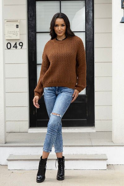 Round Neck Long Sleeve Sweater - Premium from Trendsi - Just $31! Shop now at ZLA