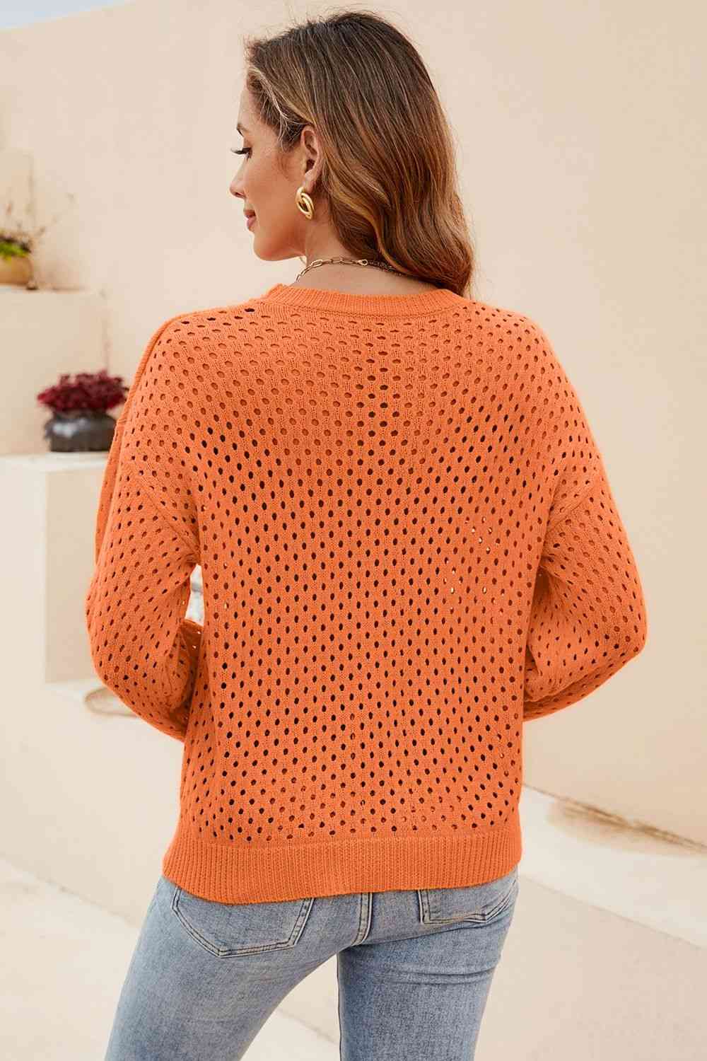 Round Neck Openwork Dropped Shoulder Knit Top - Premium from Trendsi - Just $31! Shop now at ZLA