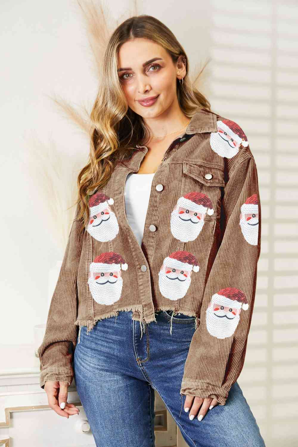 Santa Sequin Raw Hem Jacket - Premium from Trendsi - Just $59! Shop now at ZLA