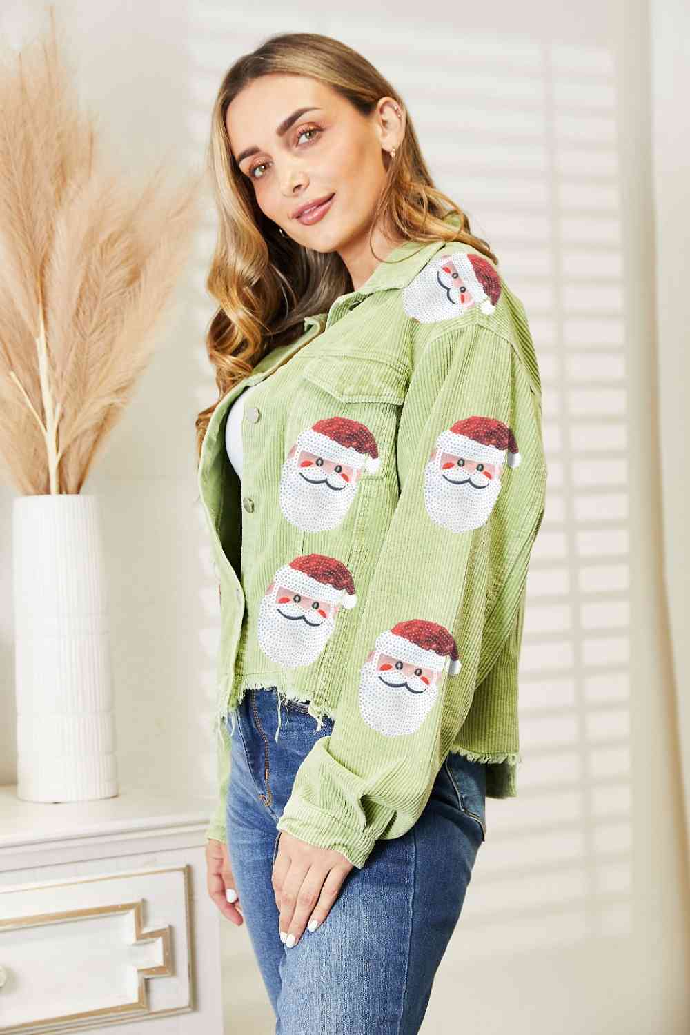 Santa Sequin Raw Hem Jacket - Premium from Trendsi - Just $59! Shop now at ZLA
