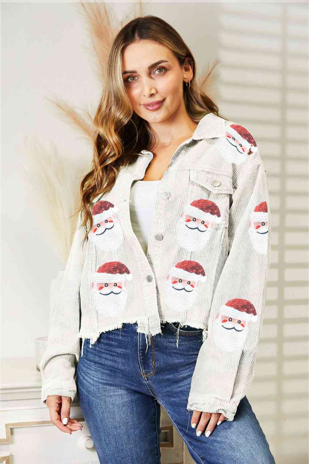 Santa Sequin Raw Hem Jacket - Premium from Trendsi - Just $59! Shop now at ZLA