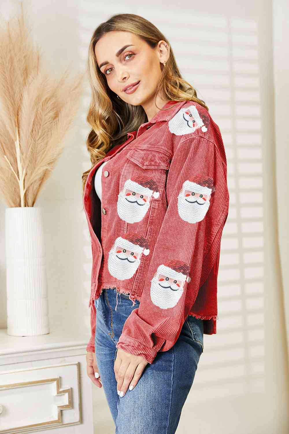 Santa Sequin Raw Hem Jacket - Premium from Trendsi - Just $59! Shop now at ZLA