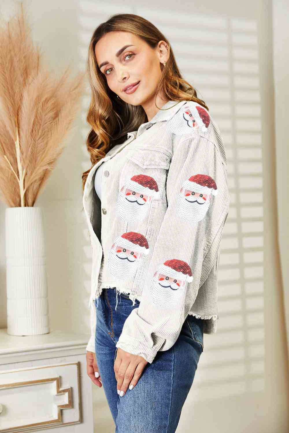 Santa Sequin Raw Hem Jacket - Premium from Trendsi - Just $59! Shop now at ZLA
