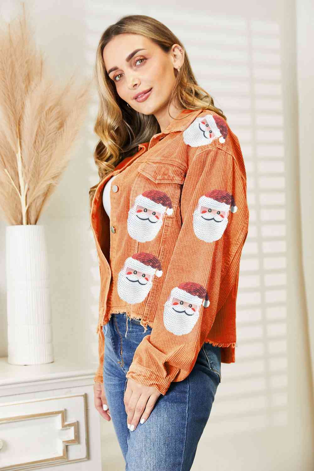 Santa Sequin Raw Hem Jacket - Premium from Trendsi - Just $59! Shop now at ZLA
