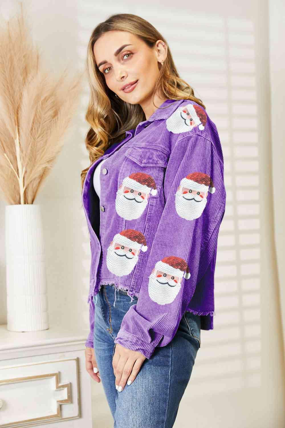 Santa Sequin Raw Hem Jacket - Premium from Trendsi - Just $59! Shop now at ZLA