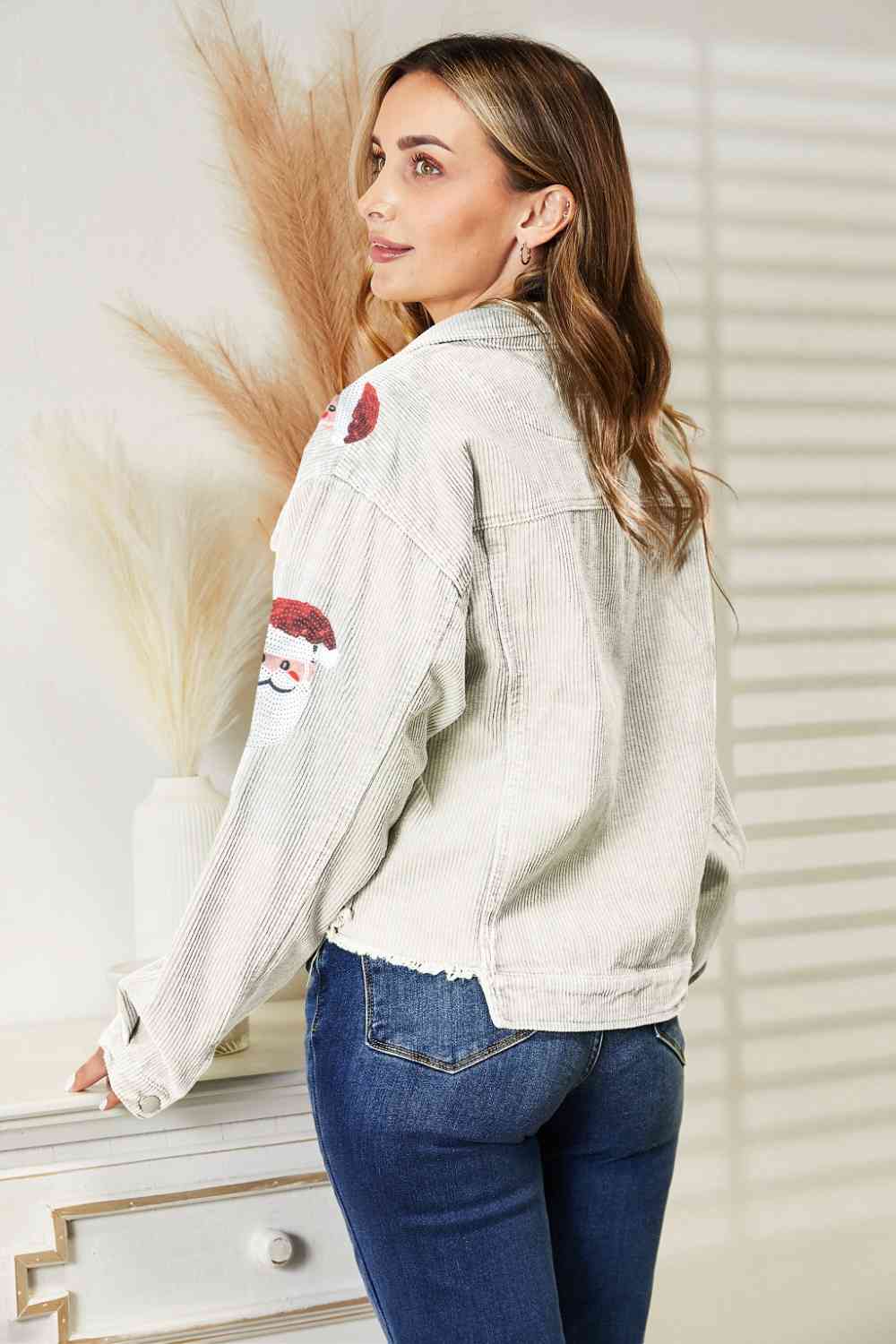 Santa Sequin Raw Hem Jacket - Premium from Trendsi - Just $59! Shop now at ZLA