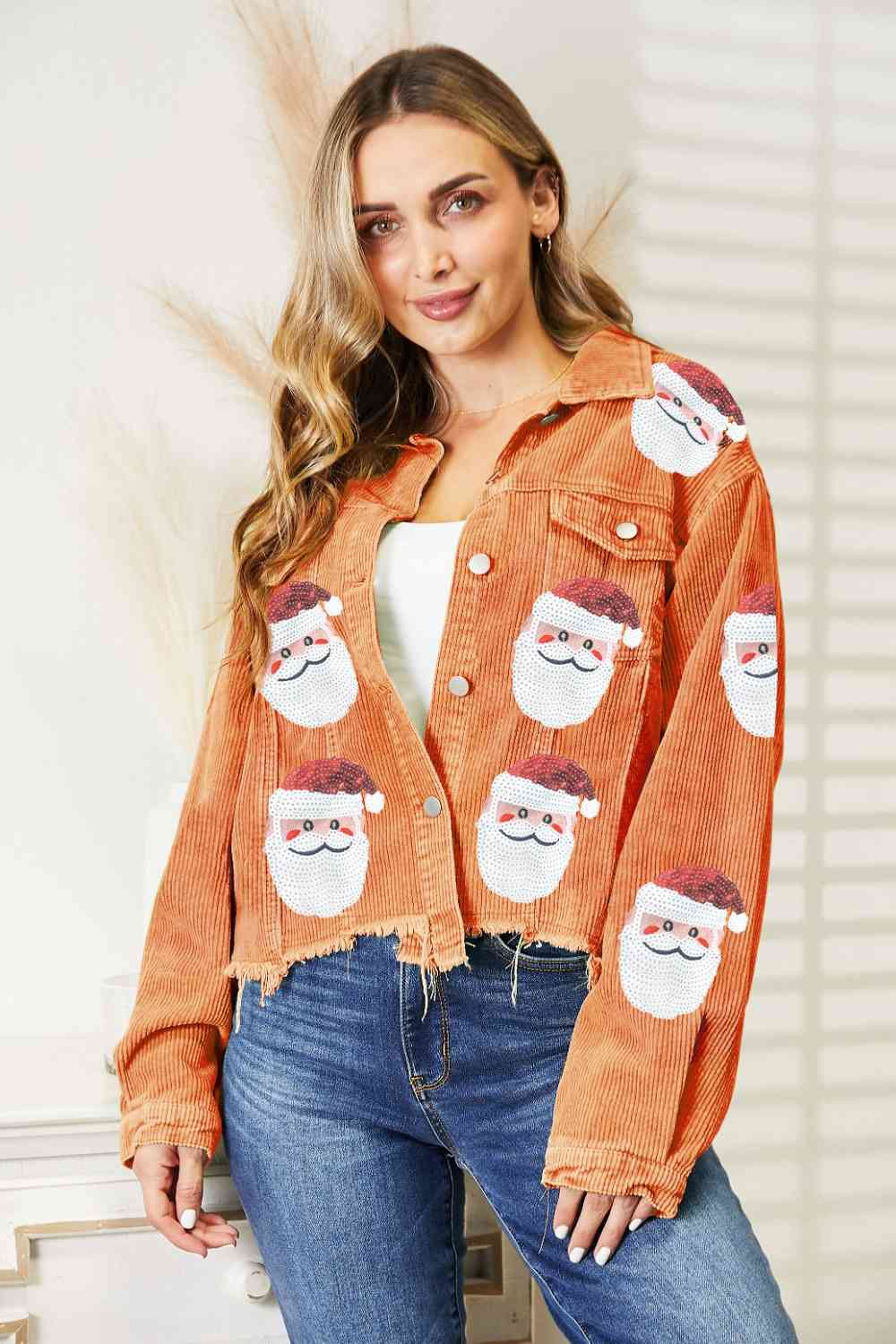 Santa Sequin Raw Hem Jacket - Premium from Trendsi - Just $59! Shop now at ZLA