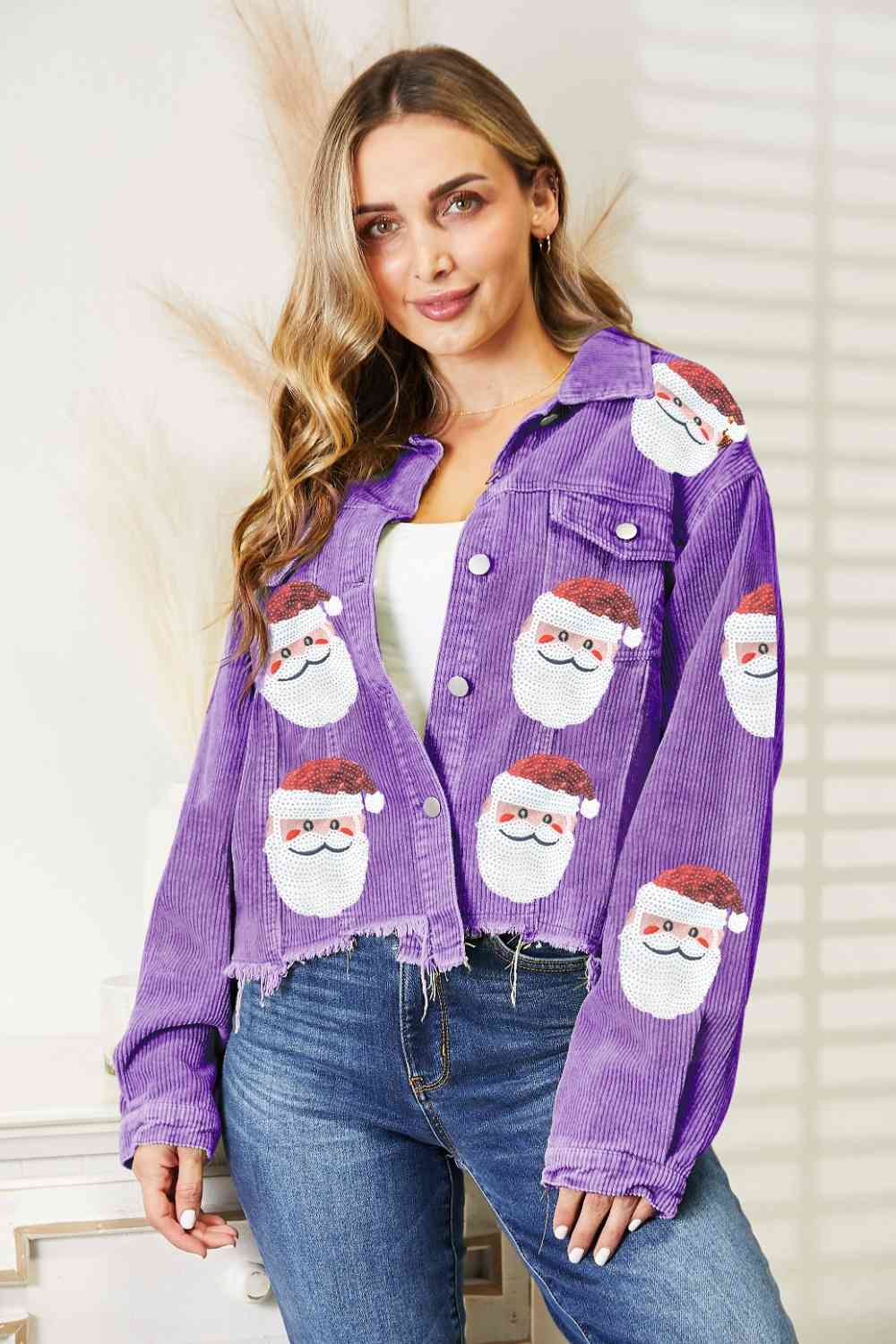 Santa Sequin Raw Hem Jacket - Premium from Trendsi - Just $59! Shop now at ZLA
